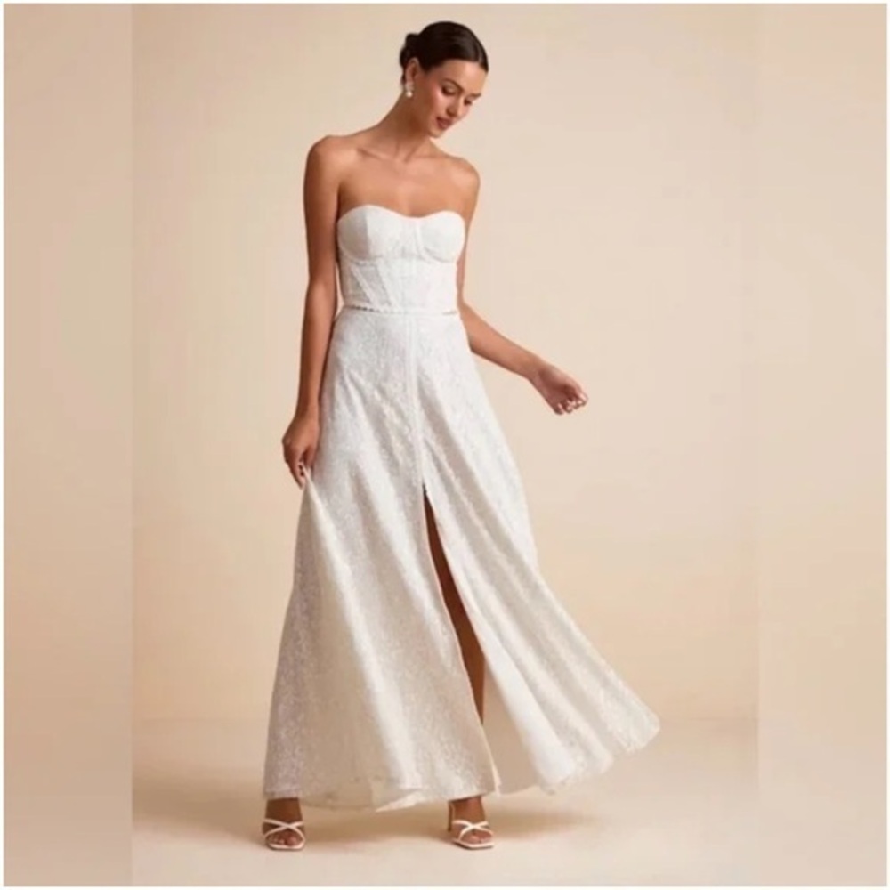 NWT Lulus Eldoria White Lace Strapless Bustier Maxi Dress